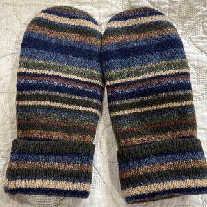 Multi-color Stripe Felted Wool Mittens handcrafted from Repurposed Sweater